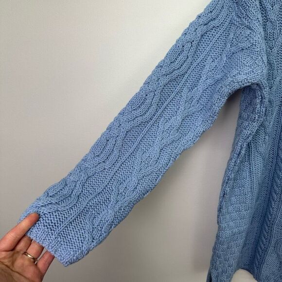 Aran Crafts Men’s Merino Wool Made in Ireland Light Blue Chunky Fisherman Knit S - Picture 9 of 11